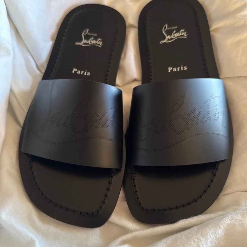 Christian Louboutin Black Leather Slides